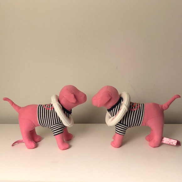 3 PINK Stuffed Dogs-1 Aqua HEART & 2 Nautical - Picture 4 of 4